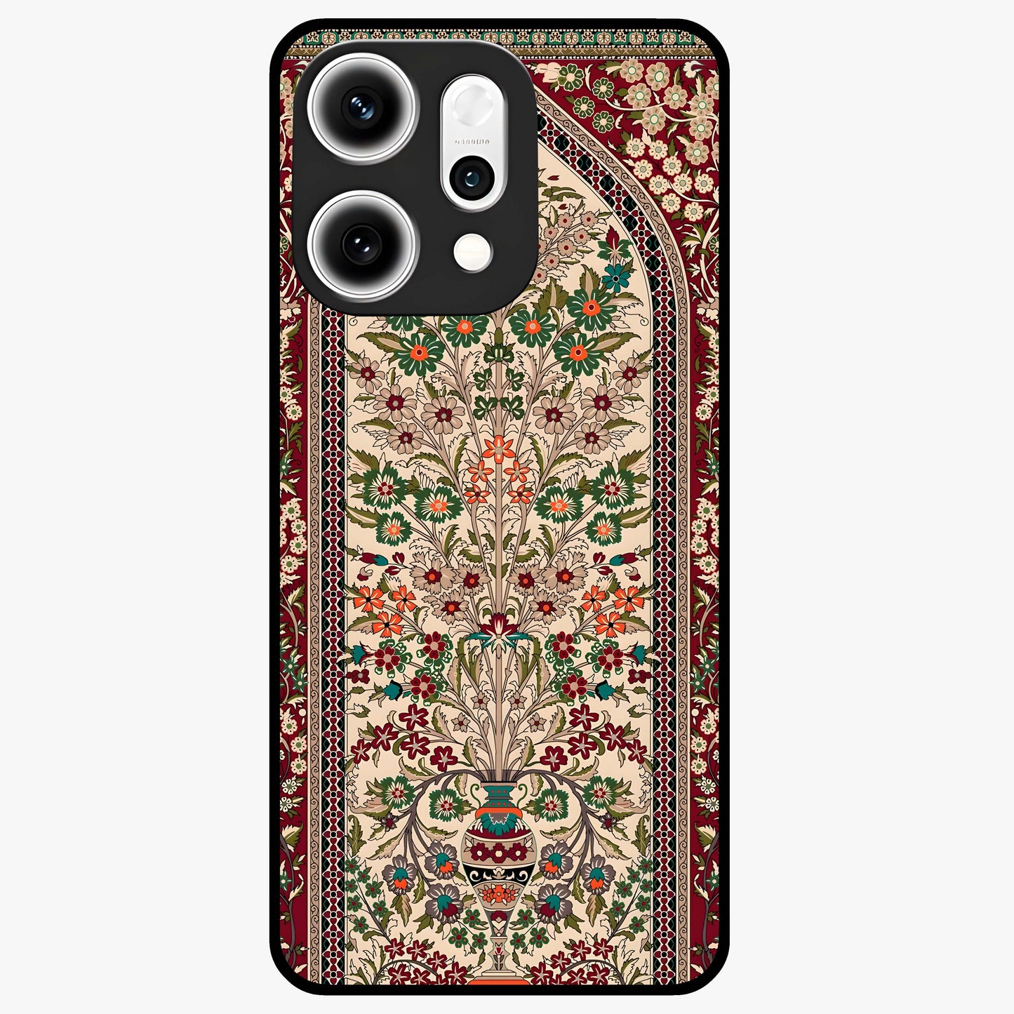 Persian Inspired Glass Case showing flat back view with ornate Persian style pattern artwork and glossy glass finish.