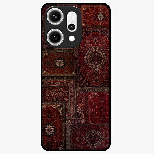Persian Velvet Tale Glass Case showing flat back view with luxurious Persian velvet pattern artwork and glossy glass finish.
