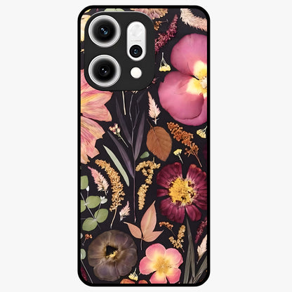Petal Dream Tapestry Glass Case showing flat back view with intricate floral tapestry artwork and glossy glass finish.