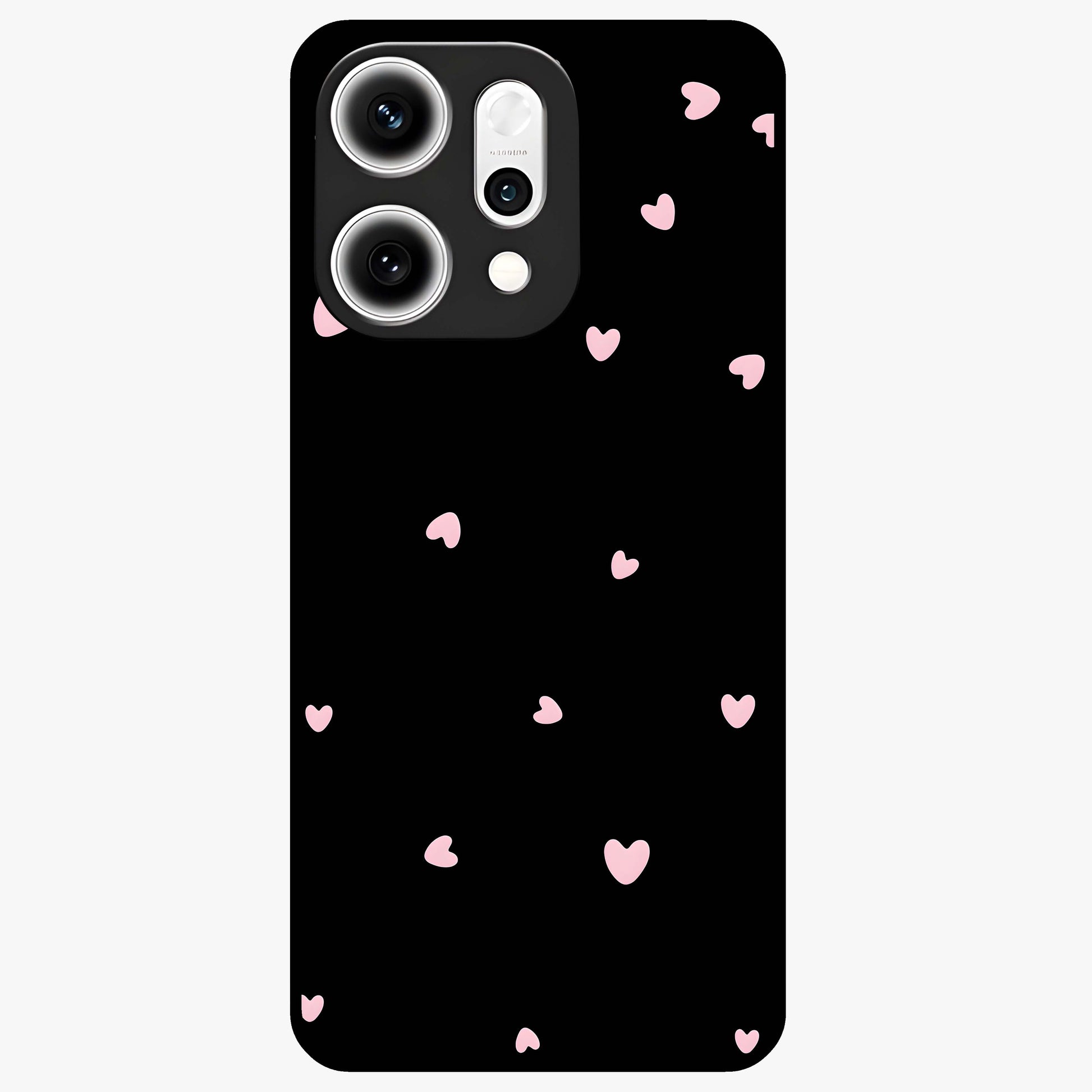 Pink Love Drops Glass Case showing flat back view with playful pink heart drops artwork and glossy glass finish.