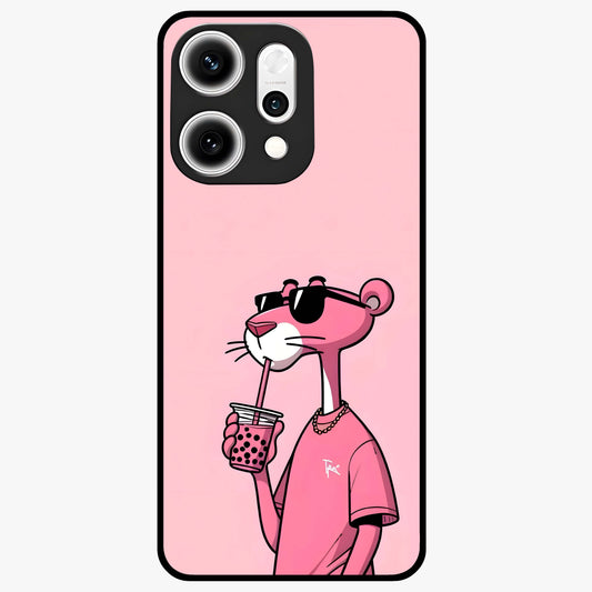 Pink Panther Glass Case showing flat back view with iconic pink panther artwork and glossy glass finish.