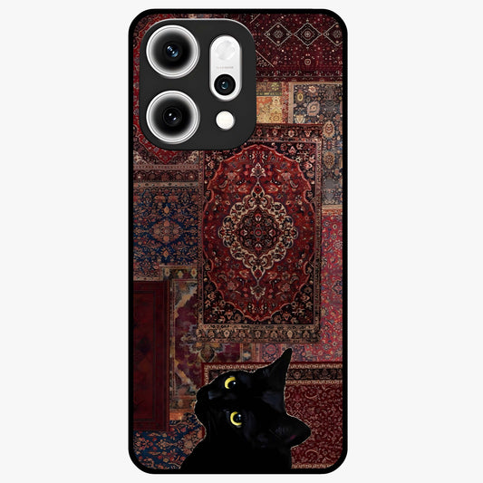 Regal Magic Cat Apple Glass Case showing flat back view with magical cat artwork holding apple and glossy glass finish.