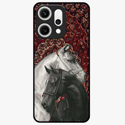 Regal Stallion Tapestry Glass Case showing flat back view with majestic horse tapestry artwork and glossy glass finish.