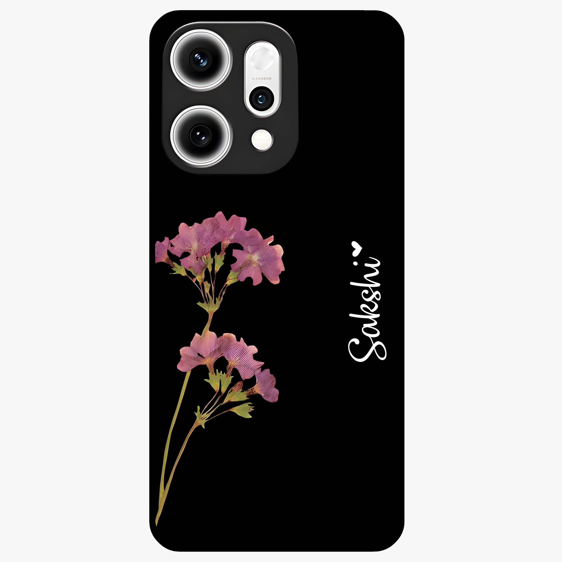 Riching Lavender Flower Custom Name Glass Case showing flat back view with lavender floral artwork and personalized name design.