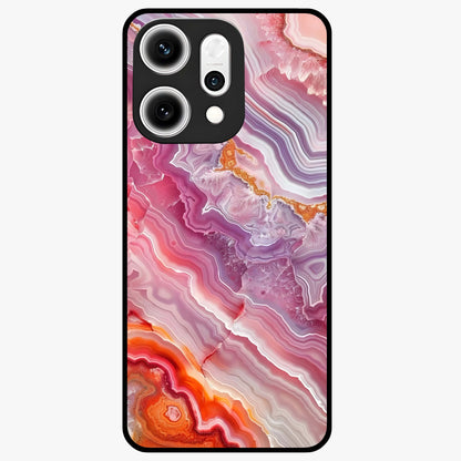 Rose Quartz Marble Glass Case showing flat back view with pink marble quartz texture artwork and glossy glass finish.
