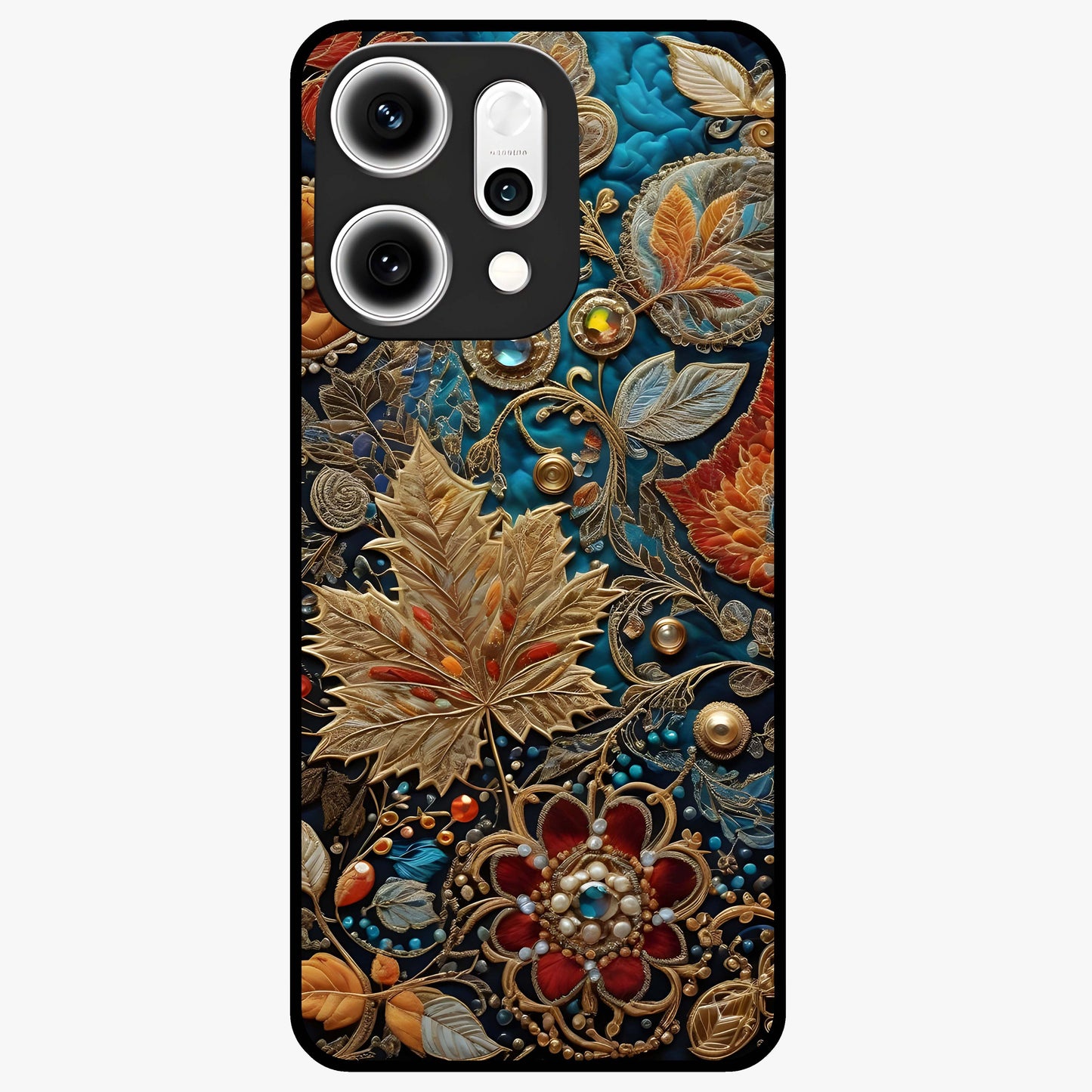 Royal Jewel Garden Glass Case showing flat back view with decorative floral garden artwork and glossy glass finish.