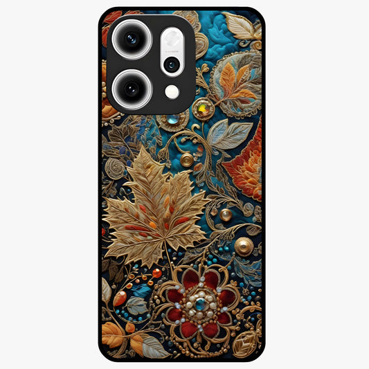 Royal Jewel Garden Glass Case showing flat back view with decorative floral garden artwork and glossy glass finish.