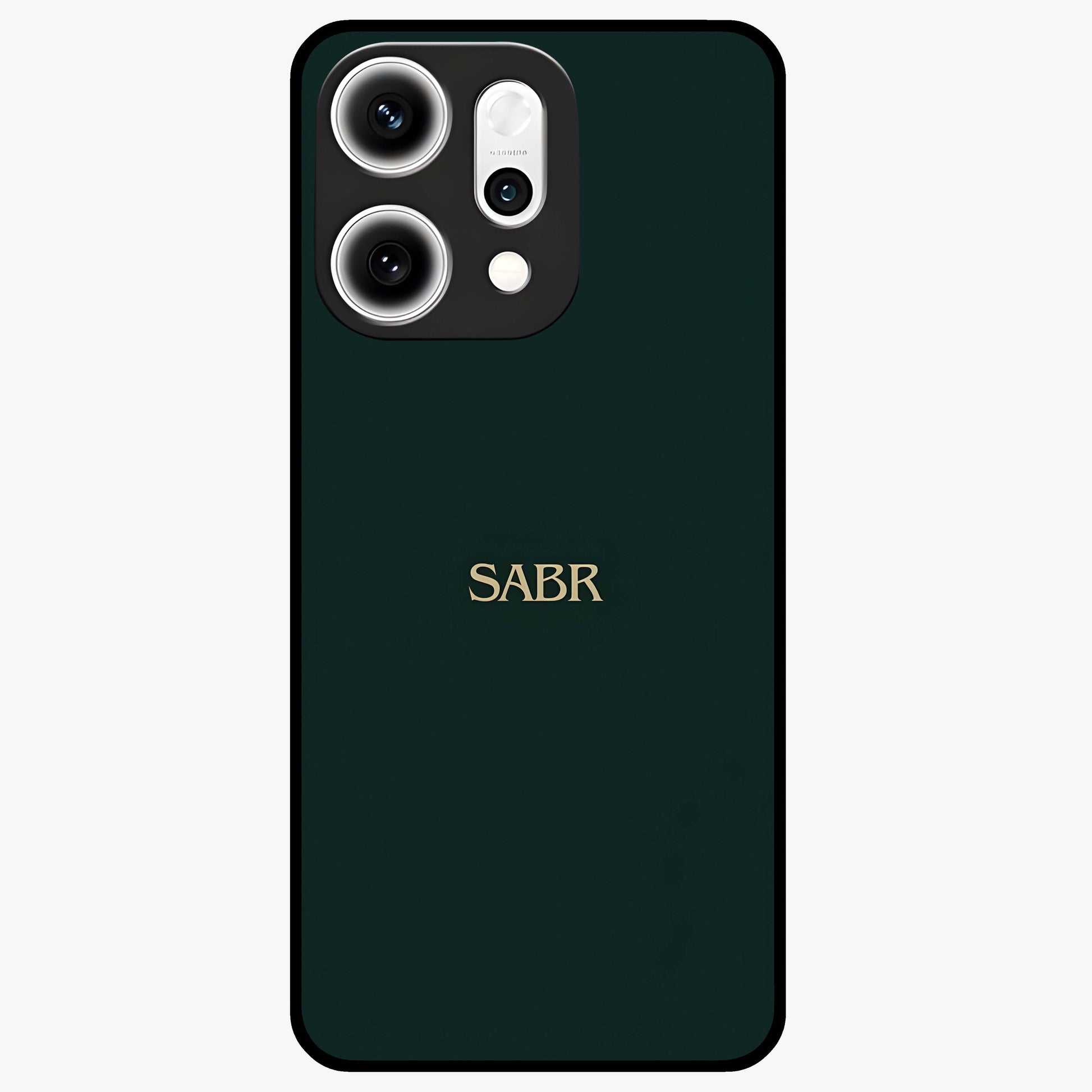 Sabr Minimal Patience Glass Case showing flat back view with minimalist typography artwork and glossy glass finish.