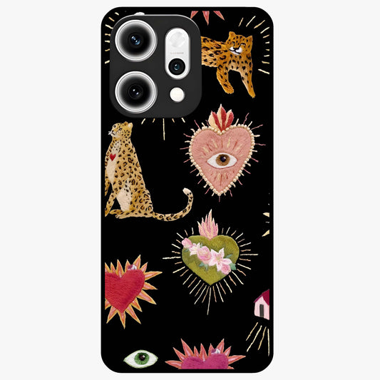 Sacred Jungle Heart Glass Case showing flat back view with jungle inspired heart artwork and glossy glass finish.