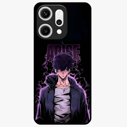 Shadow Monarch Awakening Glass Case showing flat back view with powerful dark monarch themed artwork and glossy glass finish.