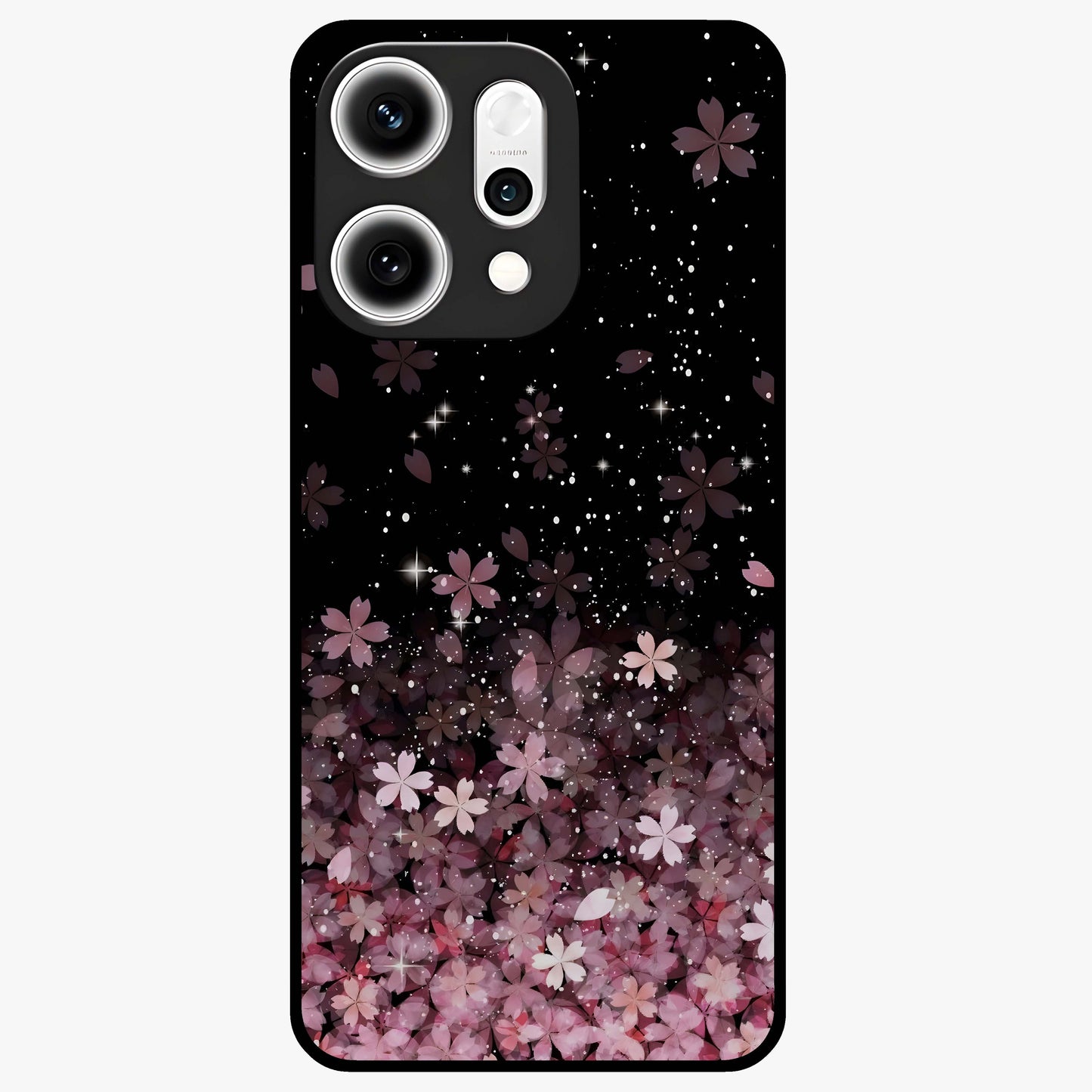 Small Starry Flowers Glass Case showing flat back view with delicate starry floral artwork and glossy glass finish.