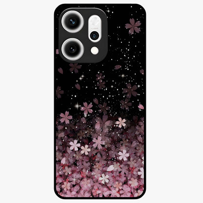 Small Starry Flowers Glass Case showing flat back view with delicate starry floral artwork and glossy glass finish.