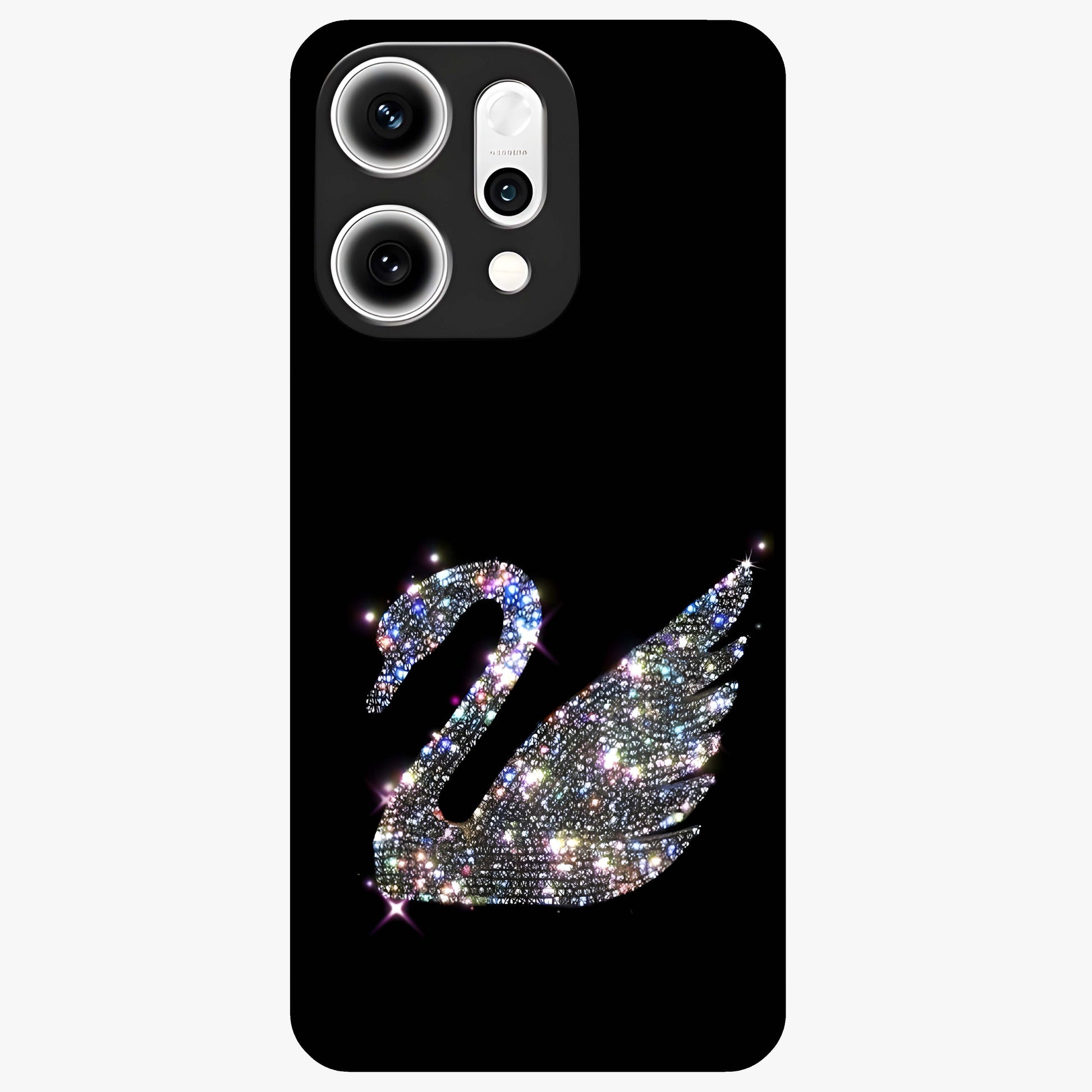 Starlit Swan Grace Glass Case showing flat back view with graceful swan artwork under starry sky and glossy glass finish.