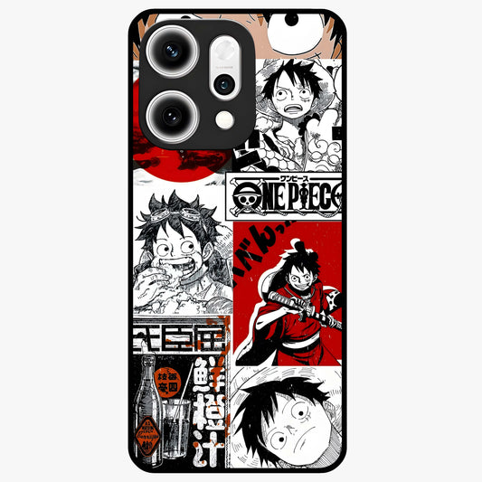 Strawhat Chaos Panels Glass Case showing flat back view with anime inspired chaos panel artwork and glossy glass finish.