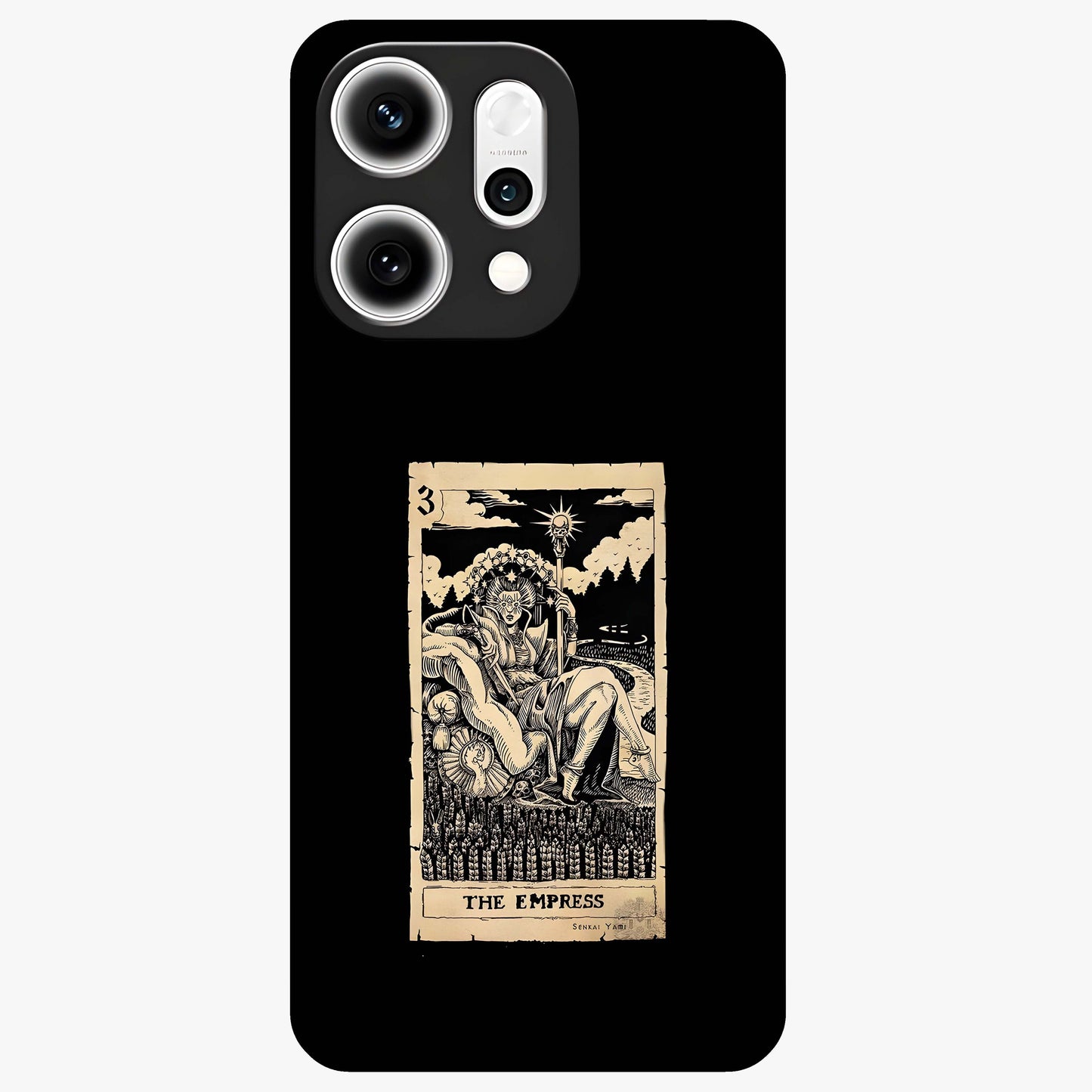 The Empress Glass Case showing flat back view with regal feminine artwork and glossy glass finish.