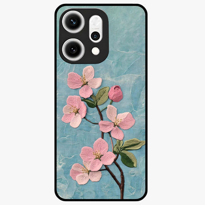 Threaded Blossom Breeze Glass Case showing flat back view with delicate blossom artwork and glossy glass finish.