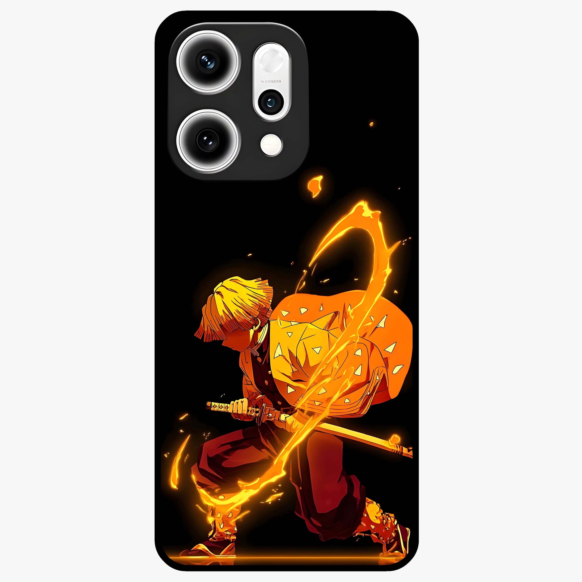 Thunder Flame Execution Glass Case showing flat back view with powerful flame and lightning artwork and glossy glass finish.