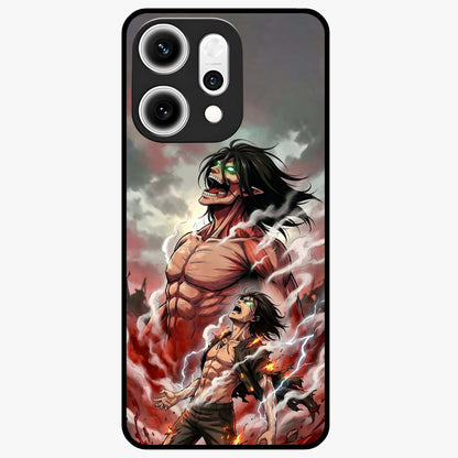 Titan Awakening Fury Glass Case showing flat back view with powerful titan inspired artwork and glossy glass finish.