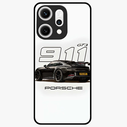 Turbo Legacy Icon Glass Case showing flat back view with iconic sports car inspired artwork and glossy glass finish.