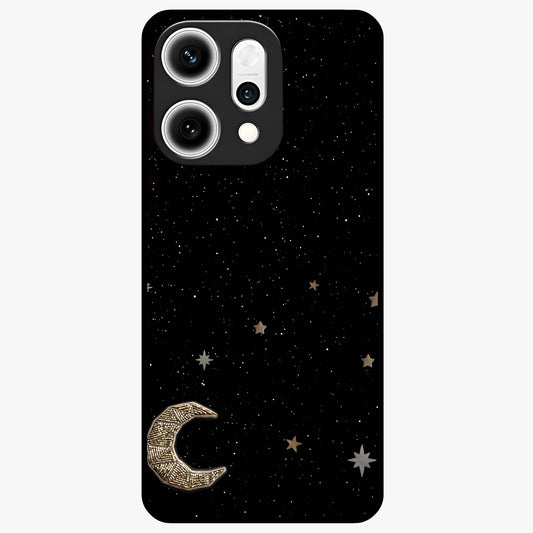 Twinkle Star With Half Moon Glass Case showing flat back view with star and half moon artwork and glossy glass finish.
