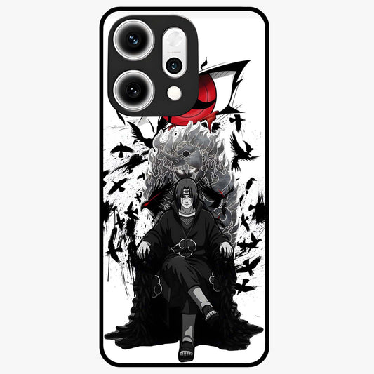 Uchiha Shadow Throne Glass Case showing flat back view with cosmic underwater themed artwork and glossy glass finish.