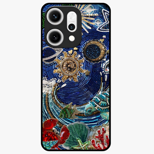 Universe Underwater Spark Glass Case showing flat back view with cosmic underwater themed artwork and glossy glass finish.