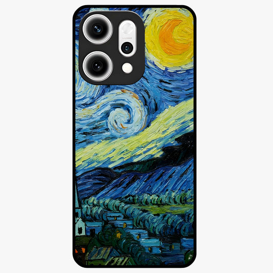 Van Gogh Art Glass Case showing flat back view with classic painterly artwork inspired by Van Gogh style and glossy glass finish.