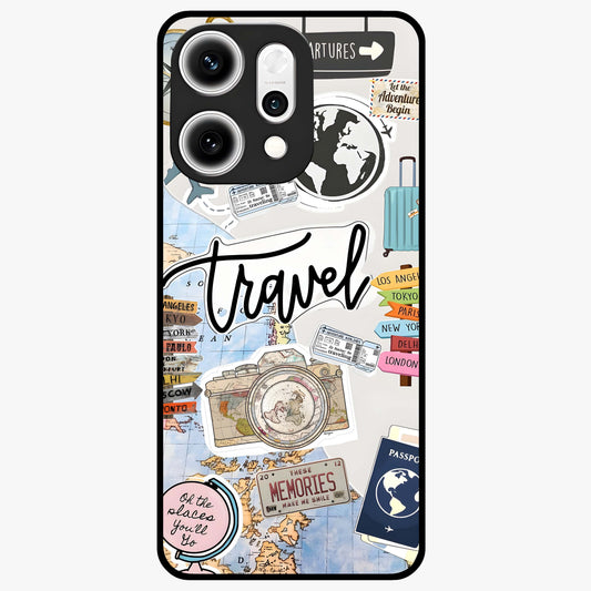 Wanderlust Journal Glass Case showing flat back view with travel inspired artwork and glossy glass finish.