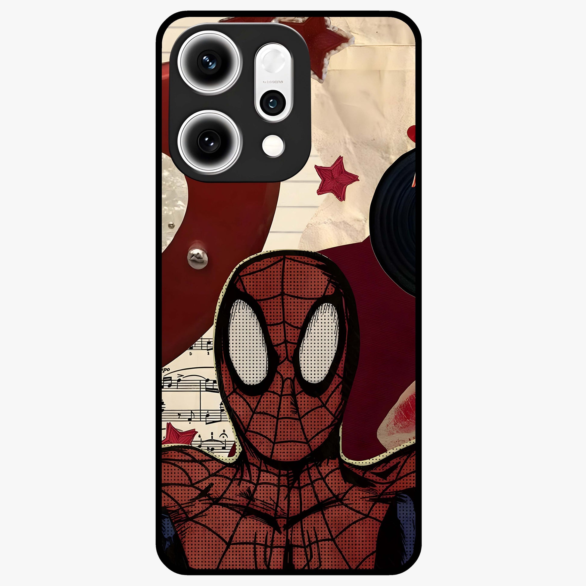 Web Warrior Vibes Glass Case showing flat back view with superhero inspired web themed artwork and glossy glass finish.