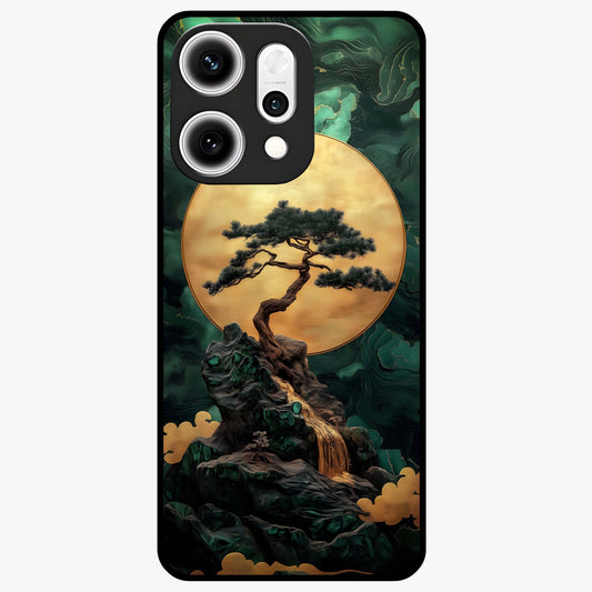 Zen Moon Rise Glass Case showing flat back view with calm moonrise artwork and glossy glass finish.