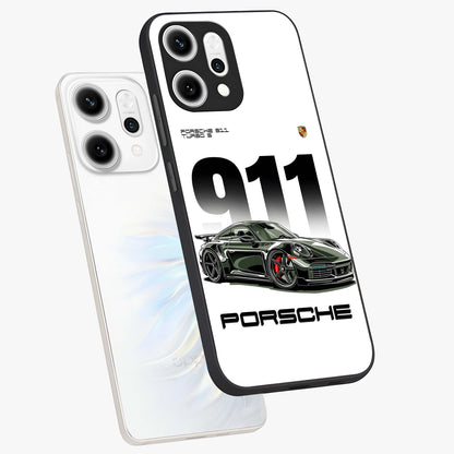 911 Turbo Dominance Glass Case displayed in premium angled mockup highlighting sporty car illustration and sleek glass surface.