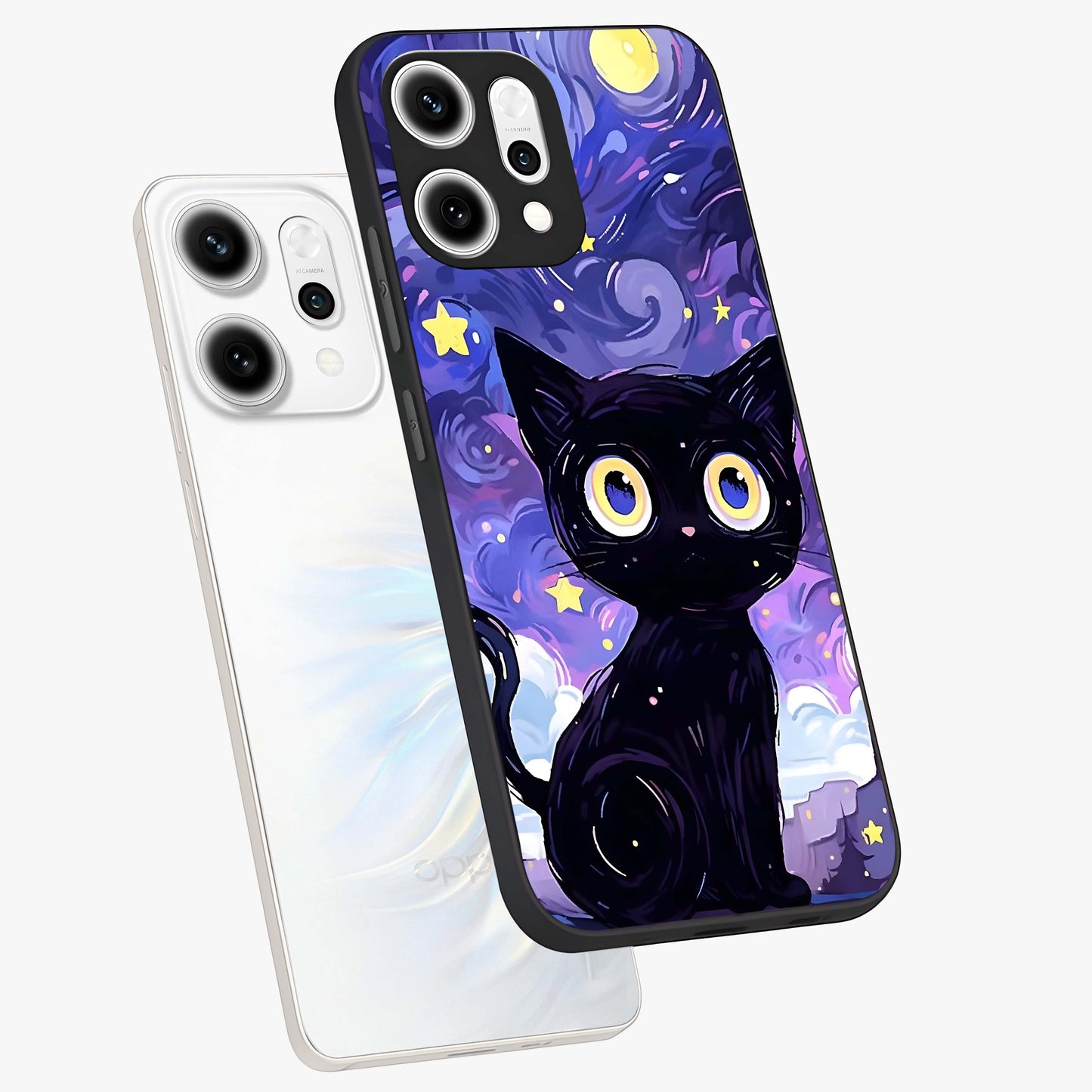 Abstract Cat Art Glass Case displayed in angled mockup highlighting modern abstract cat artwork and sleek glass surface.