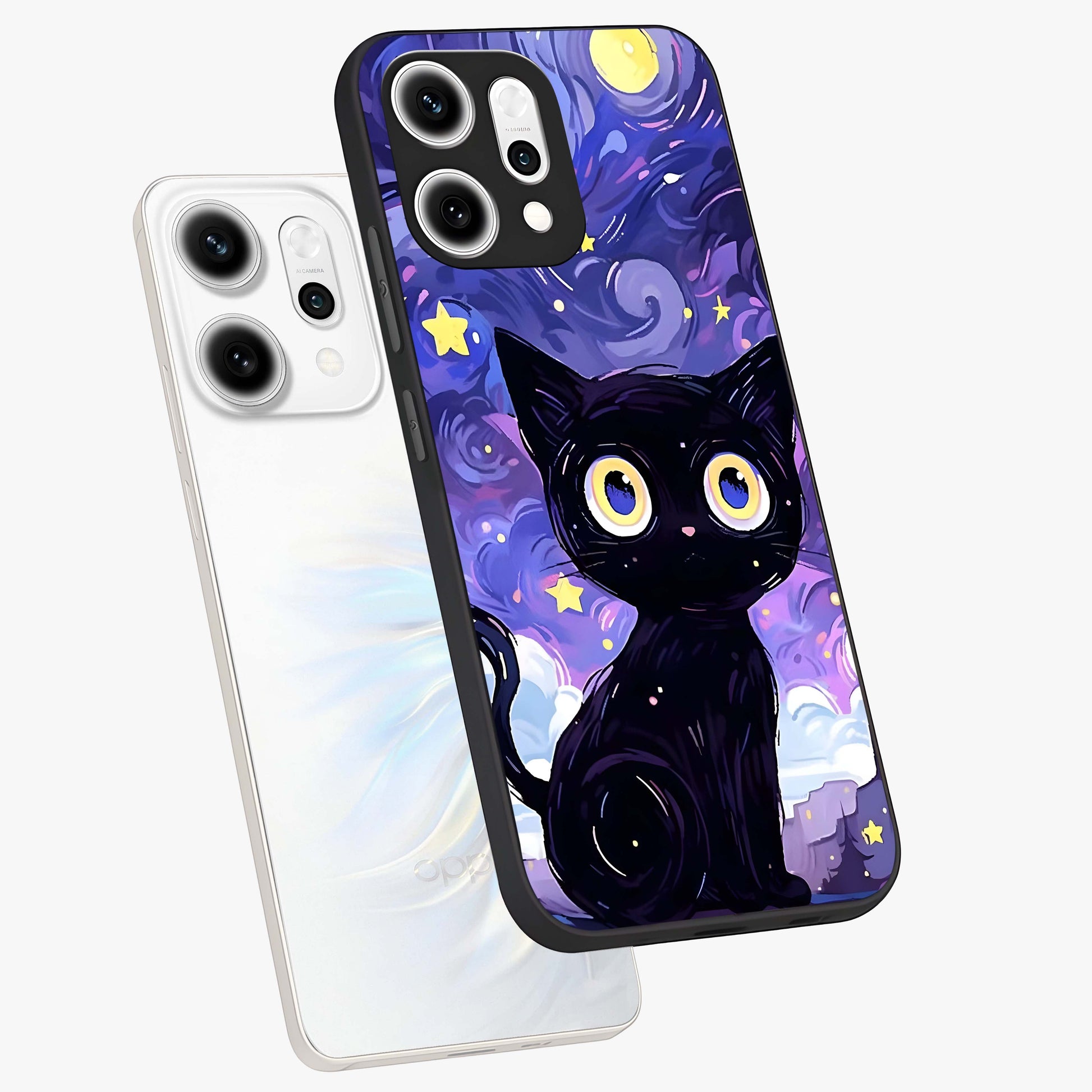 Abstract Cat Art Glass Case displayed in angled mockup highlighting modern abstract cat artwork and sleek glass surface.