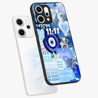 Aesthetic Be Kind Eye Glass Case displayed in angled mockup highlighting aesthetic eye design and inspirational vibe.