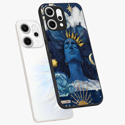Aesthetic Lord Shiva Glass Case displayed in angled mockup highlighting spiritual Shiva illustration and sacred aesthetic design.