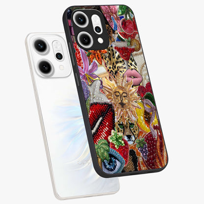 Beaded Fashion Jungle Glass Case displayed in angled mockup highlighting colorful fashion bead design and artistic pattern.