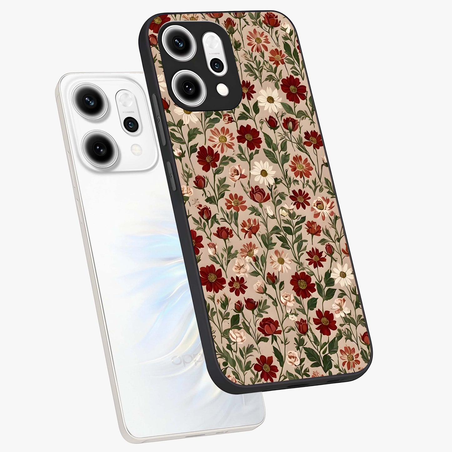 Biege Flower With Leaf Glass Case displayed in angled mockup highlighting minimal floral leaf design and elegant aesthetic.
