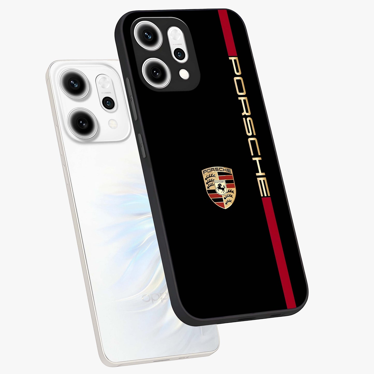Black Minimal Porsche Glass Case displayed in angled mockup highlighting modern minimal car illustration and clean aesthetic design.