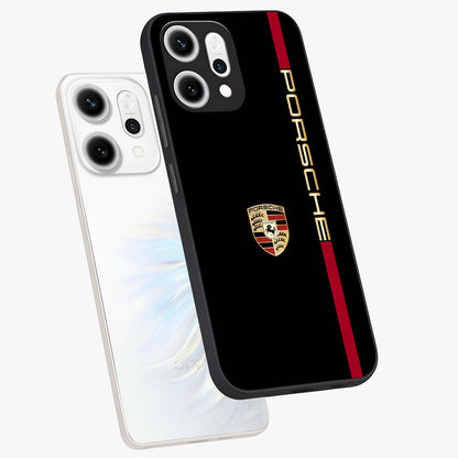 Black Minimal Porsche Glass Case displayed in angled mockup highlighting modern minimal car illustration and clean aesthetic design.