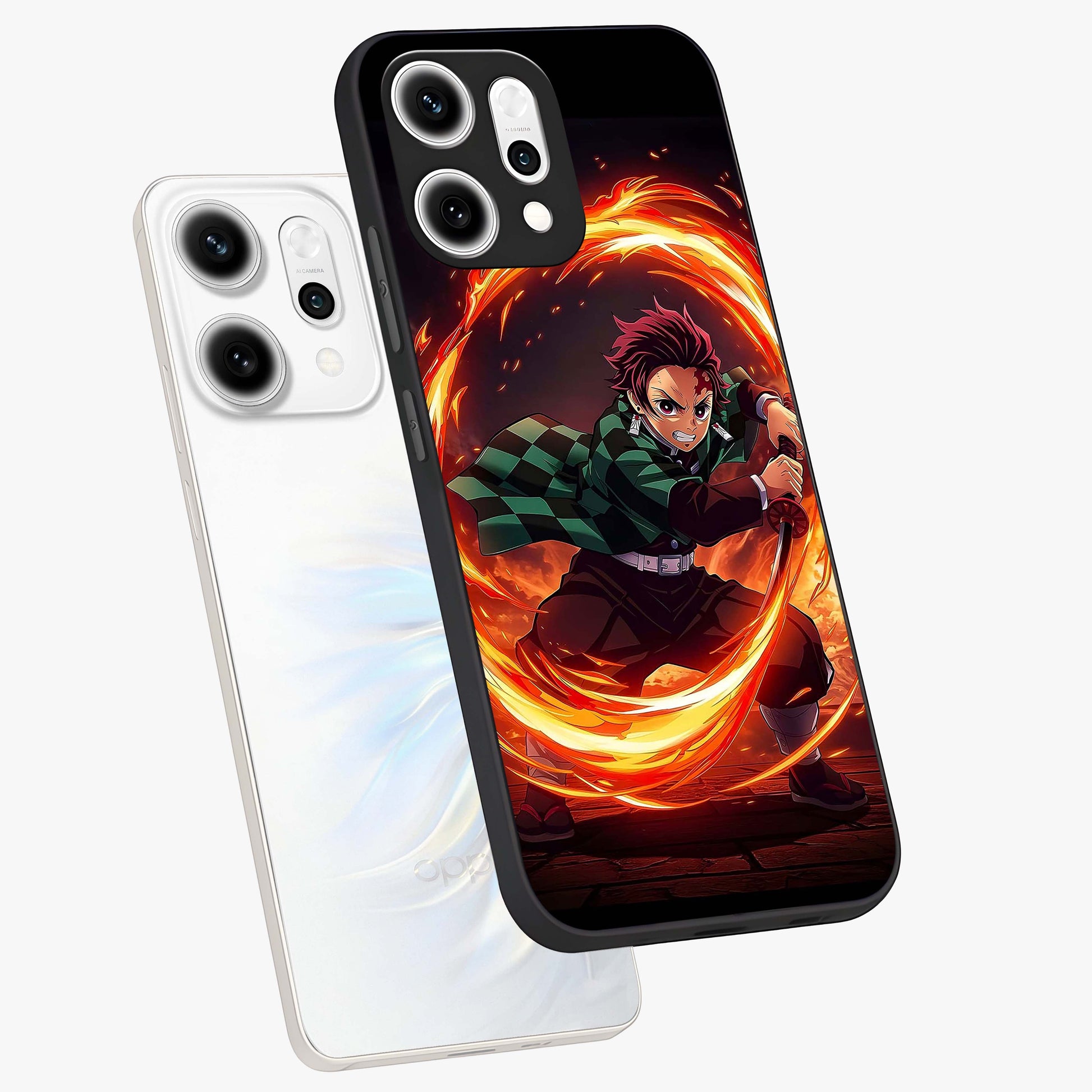 Blazing Sword Resolve Glass Case displayed in angled mockup highlighting powerful sword illustration and bold fantasy theme.