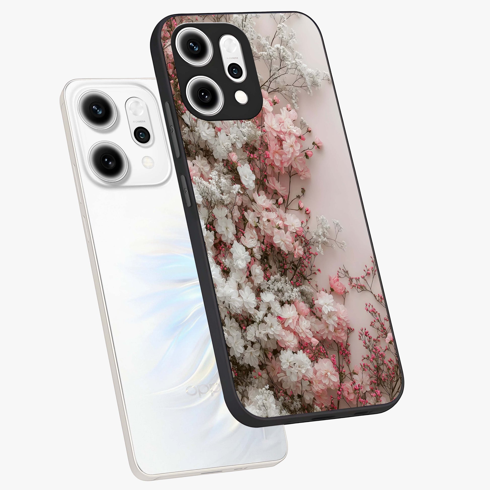 Blush Blossom Cloud Glass Case displayed in angled mockup highlighting soft cloud and blossom design with pastel aesthetic.