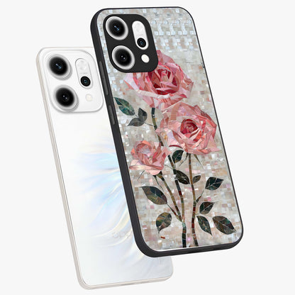 Blush Mosaic Bloom Glass Case displayed in angled mockup highlighting artistic mosaic flower pattern with aesthetic design.