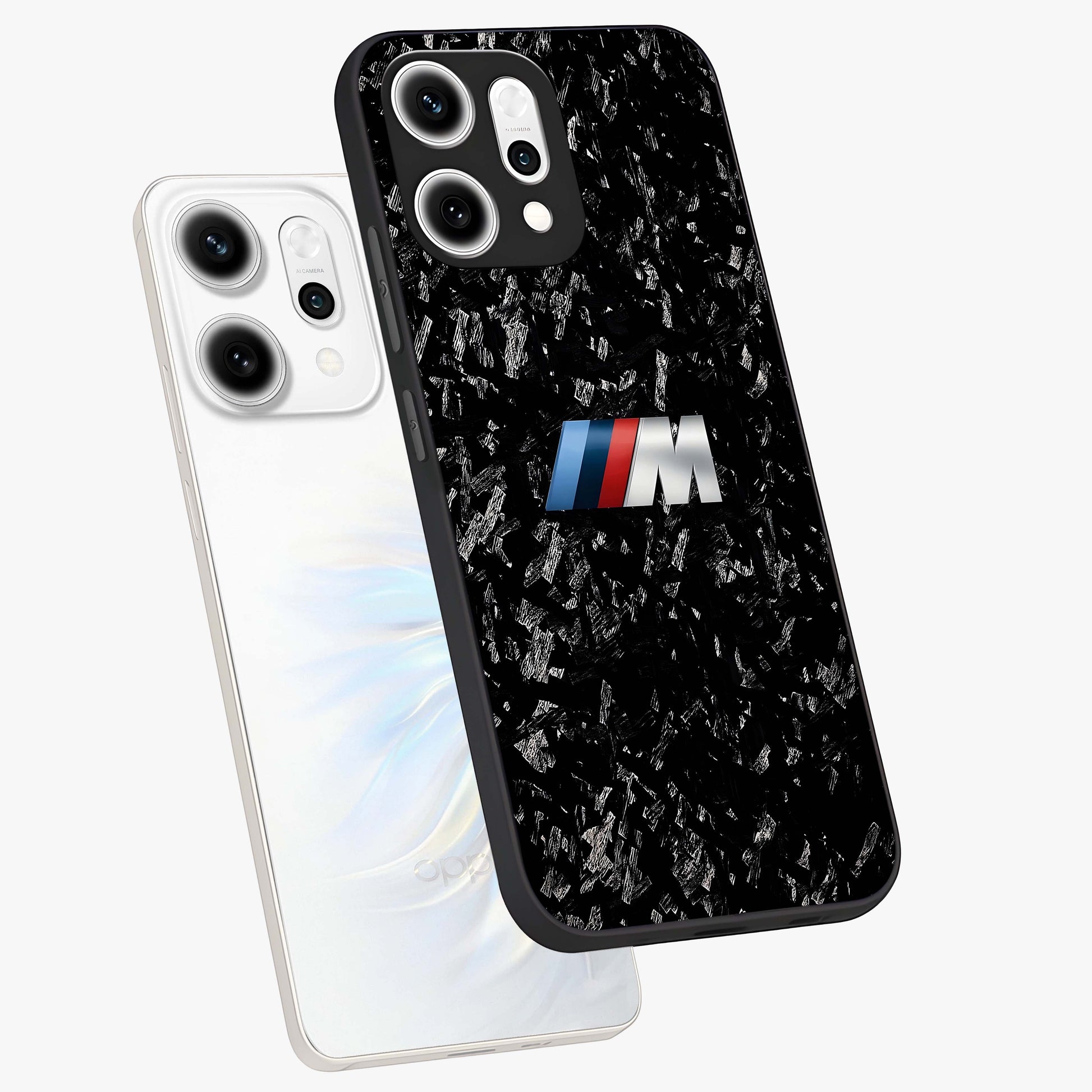 Carbon Speed Mark Glass Case displayed in angled mockup highlighting racing inspired carbon design and sleek aesthetic style.