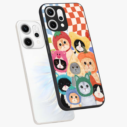 Cats in Fruits Glass Case displayed in angled mockup highlighting cute feline fruit design with colorful aesthetic style.