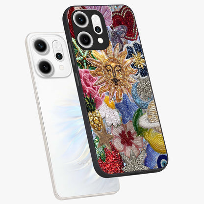 Celestial Floral and Playful Glass Case displayed in angled mockup highlighting playful floral design with dreamy celestial elements.