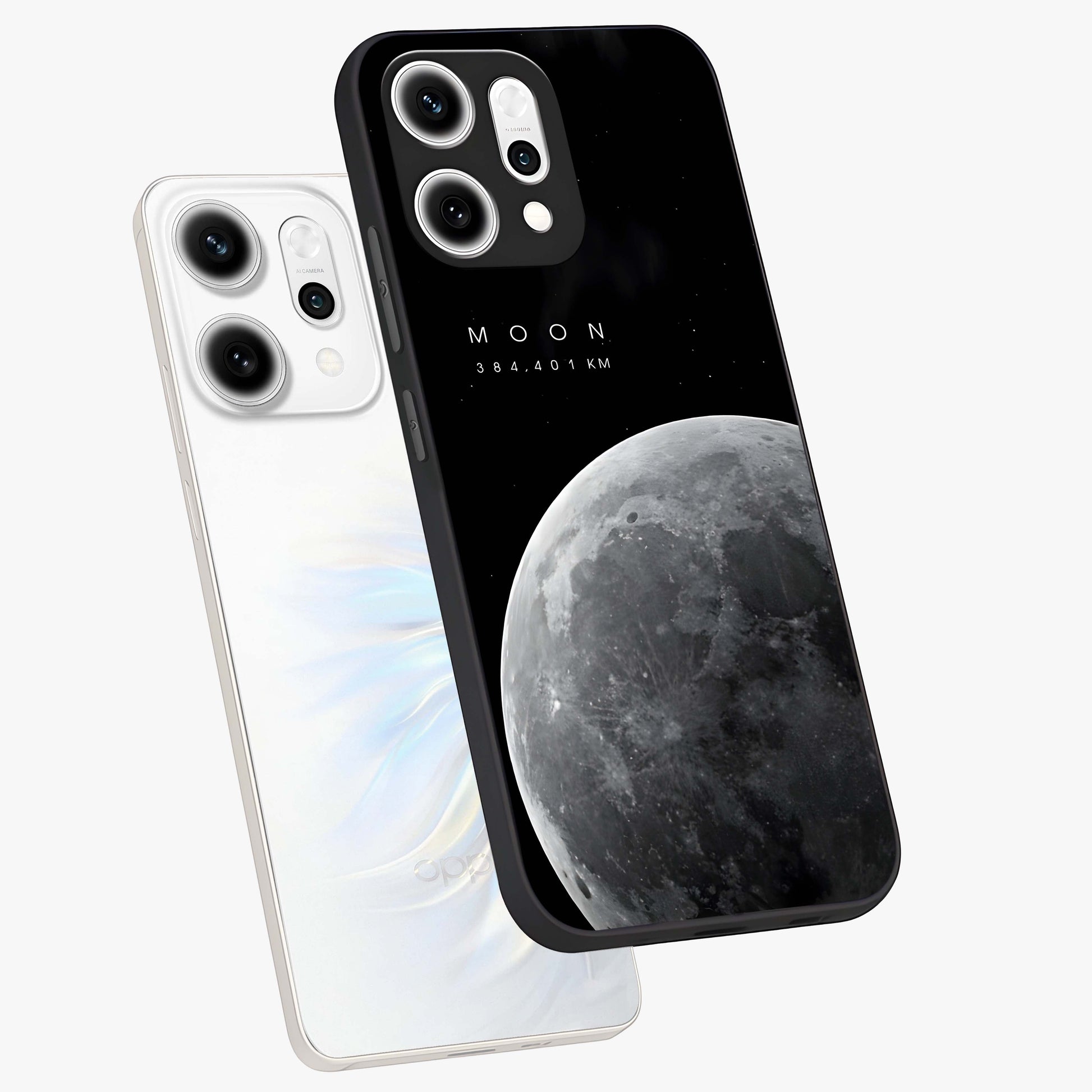 Cosmic Moon Glow Glass Case displayed in angled mockup highlighting celestial moon design with cosmic aesthetic theme.