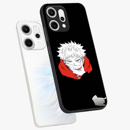 Crimson Chaos Smile Glass Case displayed in angled mockup highlighting edgy crimson smile design with graphic aesthetic.