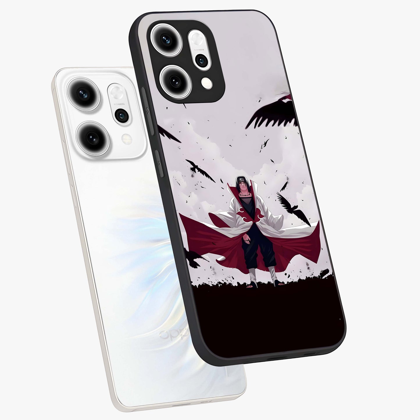 Crimson Crow Ascension Glass Case displayed in angled mockup highlighting powerful crow illustration with dark crimson aesthetic.