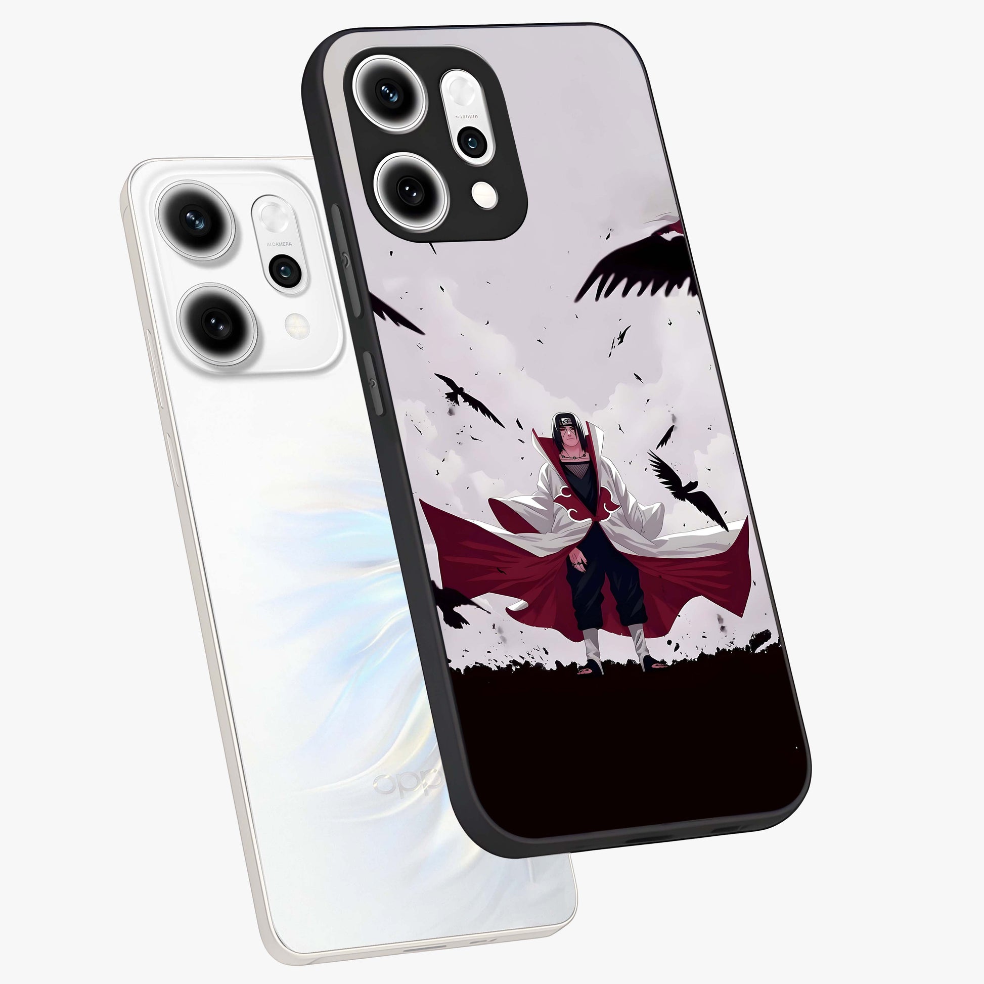 Crimson Crow Ascension Glass Case displayed in angled mockup highlighting powerful crow illustration with dark crimson aesthetic.