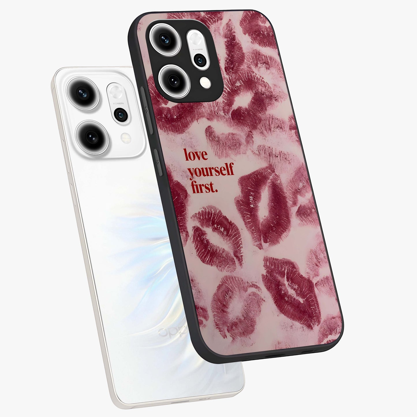 Crimson Kiss Love Glass Case displayed in angled mockup highlighting bold love inspired design with modern aesthetic style.